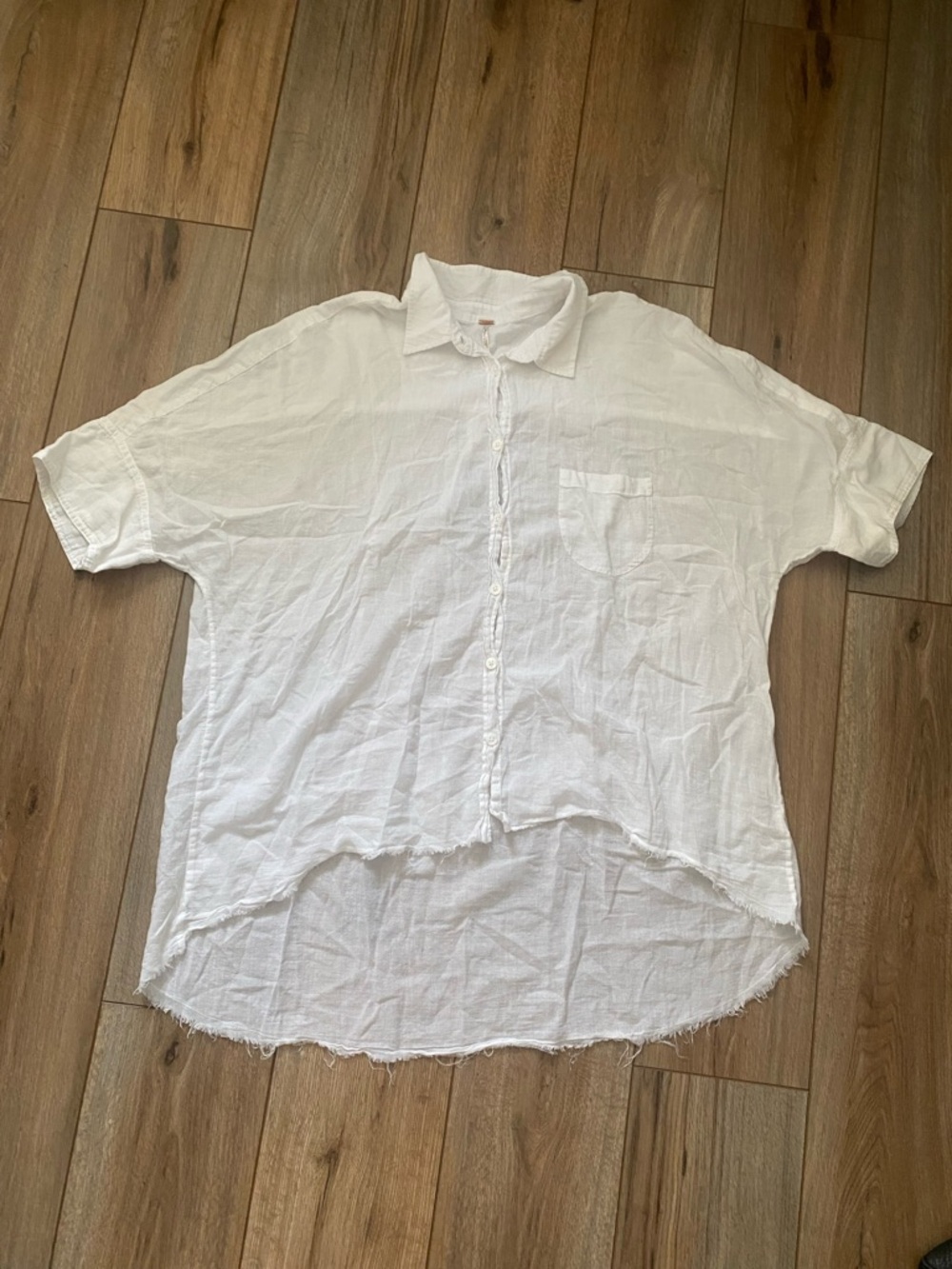 Free People White Lightweight Button-Up Linen Blend Blouse